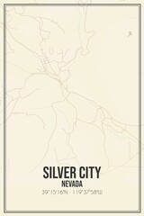 Retro US city map of Silver City, Nevada. Vintage street map.