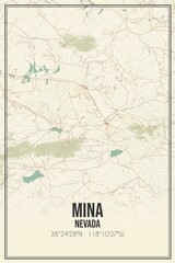 Retro US city map of Mina, Nevada. Vintage street map.