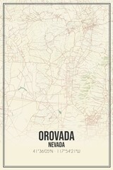 Retro US city map of Orovada, Nevada. Vintage street map.