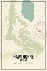 Retro US city map of Hawthorne, Nevada. Vintage street map.