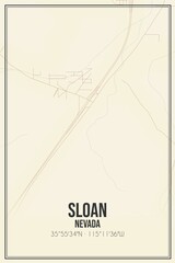 Retro US city map of Sloan, Nevada. Vintage street map.