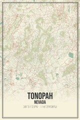 Retro US city map of Tonopah, Nevada. Vintage street map.