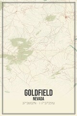 Retro US city map of Goldfield, Nevada. Vintage street map.