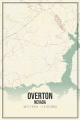 Retro US city map of Overton, Nevada. Vintage street map.