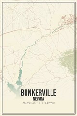Retro US city map of Bunkerville, Nevada. Vintage street map.