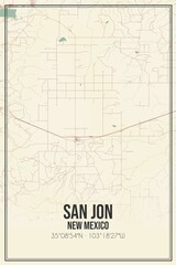 Retro US city map of San Jon, New Mexico. Vintage street map.
