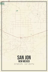 Retro US city map of San Jon, New Mexico. Vintage street map.