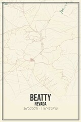 Retro US city map of Beatty, Nevada. Vintage street map.