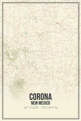 Retro US city map of Corona, New Mexico. Vintage street map.