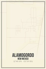 Retro US city map of Alamogordo, New Mexico. Vintage street map.
