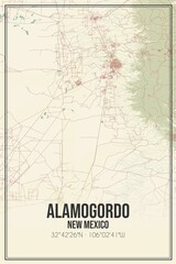 Retro US city map of Alamogordo, New Mexico. Vintage street map.