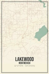Retro US city map of Lakewood, New Mexico. Vintage street map.
