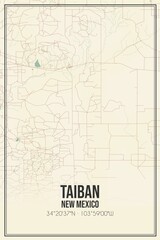 Retro US city map of Taiban, New Mexico. Vintage street map.