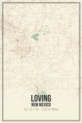 Retro US city map of Loving, New Mexico. Vintage street map.