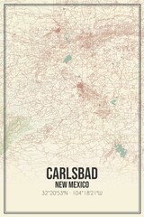 Retro US city map of Carlsbad, New Mexico. Vintage street map.