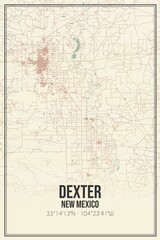 Retro US city map of Dexter, New Mexico. Vintage street map.