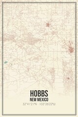 Retro US city map of Hobbs, New Mexico. Vintage street map.