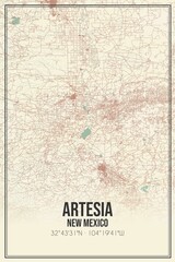 Retro US city map of Artesia, New Mexico. Vintage street map.
