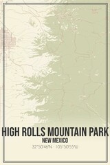 Retro US city map of High Rolls Mountain Park, New Mexico. Vintage street map.