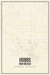 Retro US city map of Hobbs, New Mexico. Vintage street map.