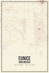 Retro US city map of Eunice, New Mexico. Vintage street map.