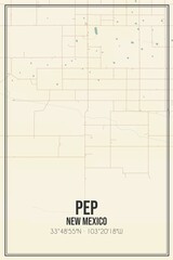 Retro US city map of Pep, New Mexico. Vintage street map.