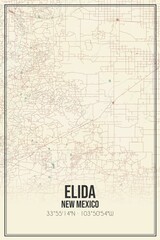 Retro US city map of Elida, New Mexico. Vintage street map.