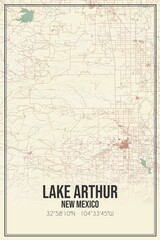 Retro US city map of Lake Arthur, New Mexico. Vintage street map.