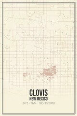 Retro US city map of Clovis, New Mexico. Vintage street map.