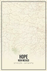 Retro US city map of Hope, New Mexico. Vintage street map.