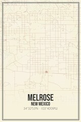 Retro US city map of Melrose, New Mexico. Vintage street map.