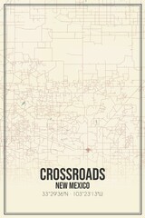 Retro US city map of Crossroads, New Mexico. Vintage street map.