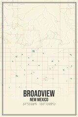 Retro US city map of Broadview, New Mexico. Vintage street map.