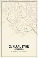 Retro US city map of Sunland Park, New Mexico. Vintage street map.