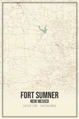 Retro US city map of Fort Sumner, New Mexico. Vintage street map.