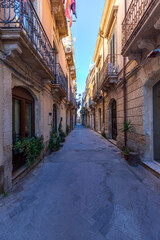 Small beauty street in the Old City of Syracuse in Sicily, Italy