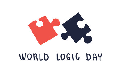 Board game. Putting together puzzles for mental development. Symbol of the development of logical thinking. World Logic Day. Calligraphic lettering.