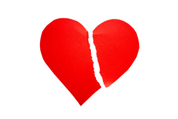 A torn red paper heart on transparent background png. The concept of separation and unhappy love. The concept of health and medicine.