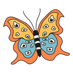 Butterfly. Outline style, 70s. Trending vector