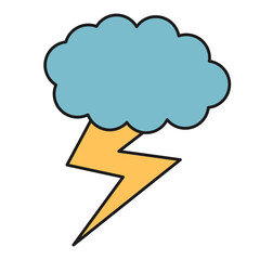 Cloud with Lightning. Outline style, 70s. Trending vector