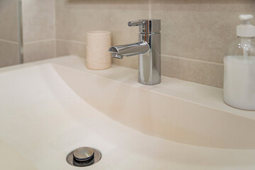 Creamy white bathroom sink photo without people