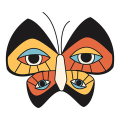 Butterfly. Outline style, 70s. Trending vector