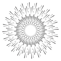 Obraz premium Vintage Sunburst, Black and White Sun Vector Icon, Bursting Sun Rays, Star Pictograph, Speed Lines