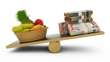 Inflation in Mauritius, Weighing Mauritian currency against foodstuffs, high cost of living, 3d rendering