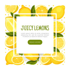 Fresh Lemon Design with Bright Yellow Citrus Fruit Vector Template