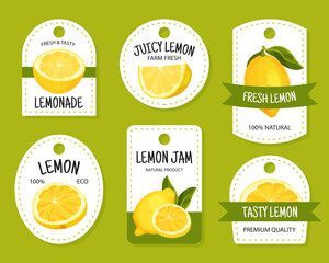 Fresh Lemon Label Design with Bright Yellow Citrus Fruit Vector Template