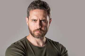 Fototapeta premium portrait of caucasian man wear tshirt. caucasian man isolated on grey background.