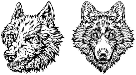 Obraz premium Head of dog, wolf. Abstract character illustration. Graphic logo designs template for emblem. Image of portrait.