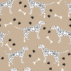 Dalmatian dog seamless pattern with a light brown background