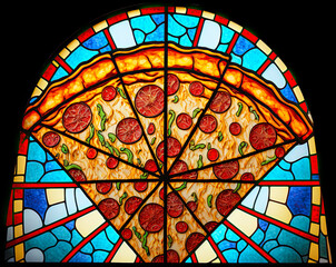 Stained glass pizza slice. Generative AI